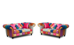 Multicoloured Velvet Patchwork 2 + 2 Seater Chesterfield Sofa Set For Living Room Portofino - thumbnail 2