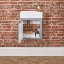 Homestylestore Light Grey 400mm Wall Hung Bathroom Vanity Unit With Basin And Aged Gold T Bar Handle - thumbnail 3