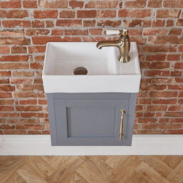 Homestylestore Light Grey 400mm Wall Hung Bathroom Vanity Unit With Basin And Aged Gold T Bar Handle - thumbnail 2