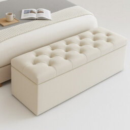 150Cm Chesterfield Ottoman Storage Box, Cream Plush Velvet Upholstered Blanket Box, End Of Bed Bench, Deep Storage Chest