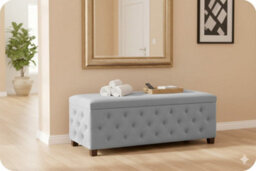 150Cm Wide Empire Ottoman Storage Box With Legs, Silver Velvet Chesterfield Upholstered Ottoman Footstool Coffee Table - thumbnail 4