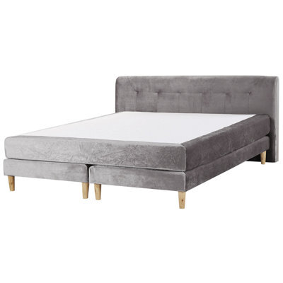 Beliani Divan Bed Velvet Marquise 180 X 200 Cm (Eu Super King) Grey - image 1