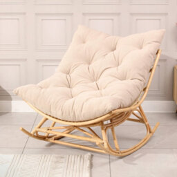 Desser Natural Rattan Papasan Rocking Chair With Square Cushion - Indoor & Dry Outdoor Use - Latte