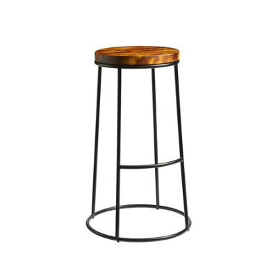 Max 75 High Stool - Black - Rustic Aged Wooden Seat Pad. - image 1