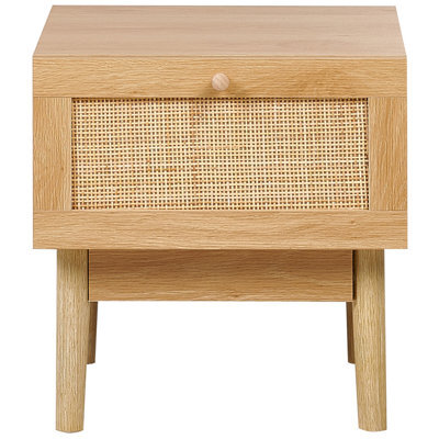 Wyld And Coco Astrahome Bedside Nightstand With Pine Wood Drawer And Rattan Front, Compact W40 X D42 X H40Cm - image 1