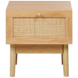 Wyld And Coco Astrahome Bedside Nightstand With Pine Wood Drawer And Rattan Front, Compact W40 X D42 X H40Cm - thumbnail 1