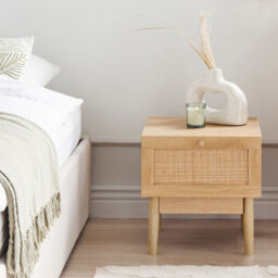 Wyld And Coco Astrahome Bedside Nightstand With Pine Wood Drawer And Rattan Front, Compact W40 X D42 X H40Cm - thumbnail 2