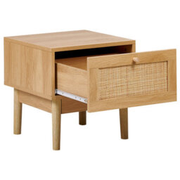Wyld And Coco Astrahome Bedside Nightstand With Pine Wood Drawer And Rattan Front, Compact W40 X D42 X H40Cm - thumbnail 4