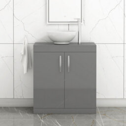 Royal Bathrooms Turin 800mm Floor Standing Vanity Unit 2 Door Indigo Grey Gloss & Countertop Basin - Breeze - thumbnail 1