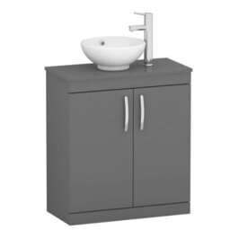 Royal Bathrooms Turin 800mm Floor Standing Vanity Unit 2 Door Indigo Grey Gloss & Countertop Basin - Breeze - thumbnail 4