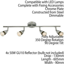 Led Adjustable Ceiling Spotlight Chrome Plate Quad Gu10 Kitchen Bar Downlight - thumbnail 2