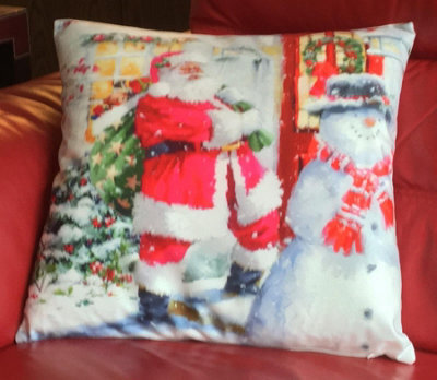 "Luxury Living Santa & House 18"" Christmas Cushion"