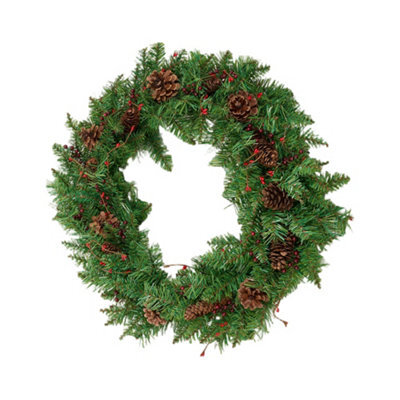 Living And Home 30Cm Artificial Christmas Wreath Decorated With Berries And Pine Cones. - image 1