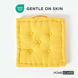 Homescapes Cotton Yellow Floor Cushion, 50 X 50 Cm - thumbnail 3