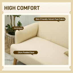 Homcom 2 Seater Sofa With 21Cm Thick Padding And Wood Legs, Cream White - thumbnail 4