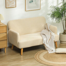 Homcom 2 Seater Sofa With 21Cm Thick Padding And Wood Legs, Cream White
