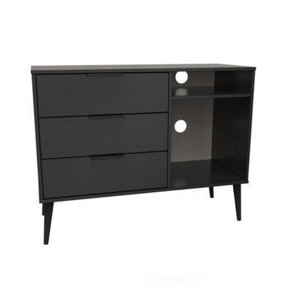 Hong Kong Ready Assembled Matt Black Media Unit With 2 Shelves & 3 Drawers, (H)97Cm X (W)74Cm X (D)39.5Cm - image 1