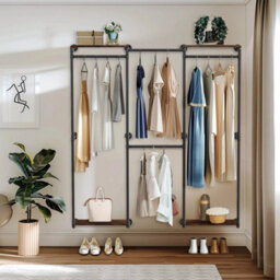 Industrial Pipe Clothes Rack Wall Mounted With Shelves - thumbnail 6