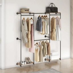 Industrial Pipe Clothes Rack Wall Mounted With Shelves - thumbnail 4