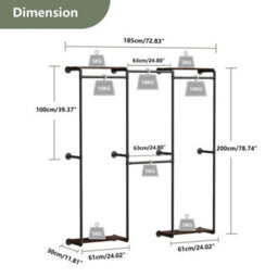 Industrial Pipe Clothes Rack Wall Mounted With Shelves - thumbnail 2