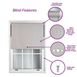 Furnished Blackout Roller Blinds With Triple Square Eyelets And Metal Fittings- Blue Trimmable (W)100Cm (L)210Cm - thumbnail 3
