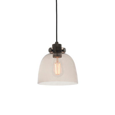 Industrial Ceiling Pendant Light Fitting - Matt Black & Smoked Grey Glass - image 1