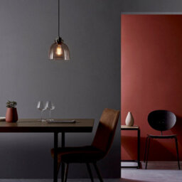 Industrial Ceiling Pendant Light Fitting - Matt Black & Smoked Grey Glass - thumbnail 3