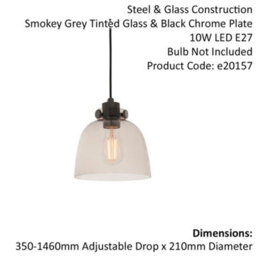 Industrial Ceiling Pendant Light Fitting - Matt Black & Smoked Grey Glass - thumbnail 2