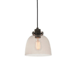 Industrial Ceiling Pendant Light Fitting - Matt Black & Smoked Grey Glass - thumbnail 1