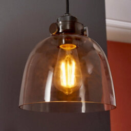 Industrial Ceiling Pendant Light Fitting - Matt Black & Smoked Grey Glass - thumbnail 4