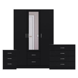 Lassic Vida Designs Riano 3 Piece Bedroom Set (3 Drawer Bedside Chest, 4 Drawer Chest, 3 Door 2 Drawer Mirrored Wardrobe), Black - thumbnail 8