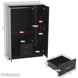 Lassic Vida Designs Riano 3 Piece Bedroom Set (3 Drawer Bedside Chest, 4 Drawer Chest, 3 Door 2 Drawer Mirrored Wardrobe), Black - thumbnail 3