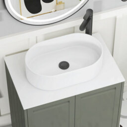 Royal Bathrooms Royal Bathroom Elmore 800mm Matt Green Freestanding Bathroom Vanity Unit 2 Drawer Plain White Worktop With Peak Basin - thumbnail 4