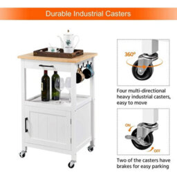 Modern Kitchen Storage Trolley With 2 Shelves & Lockable Rolling Wheels, White - thumbnail 5