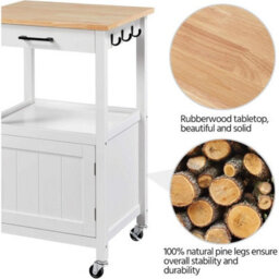 Modern Kitchen Storage Trolley With 2 Shelves & Lockable Rolling Wheels, White - thumbnail 4