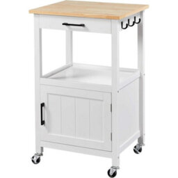 Modern Kitchen Storage Trolley With 2 Shelves & Lockable Rolling Wheels, White - thumbnail 1