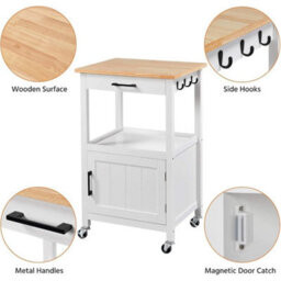 Modern Kitchen Storage Trolley With 2 Shelves & Lockable Rolling Wheels, White - thumbnail 3