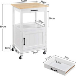 Modern Kitchen Storage Trolley With 2 Shelves & Lockable Rolling Wheels, White - thumbnail 2