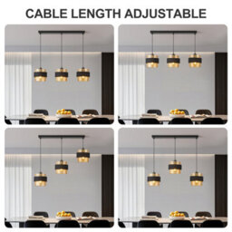 Harper Living 3-Light Pendant Light, Kitchen Island Lighting - Black Fabric & Gold Mesh Metal Shade - Dining Room - thumbnail 2