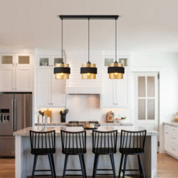 Harper Living 3-Light Pendant Light, Kitchen Island Lighting - Black Fabric & Gold Mesh Metal Shade - Dining Room - thumbnail 3