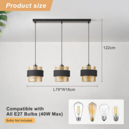 Harper Living 3-Light Pendant Light, Kitchen Island Lighting - Black Fabric & Gold Mesh Metal Shade - Dining Room - thumbnail 6