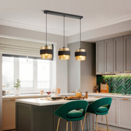 Harper Living 3-Light Pendant Light, Kitchen Island Lighting - Black Fabric & Gold Mesh Metal Shade - Dining Room - thumbnail 4
