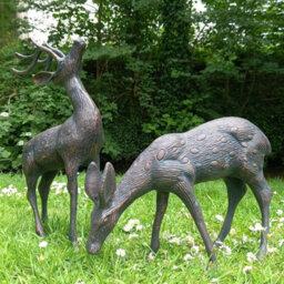 Inspirational Gifting Medium Stag And Doe Deer Garden Sculptures Cast Aluminium With Aged Finish - thumbnail 2
