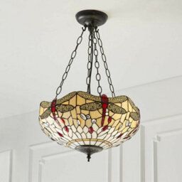 Tiffany Glass Hanging Ceiling Pendant Light Bronze & Dragonfly Lamp Shade I00105 - thumbnail 4