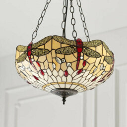 Tiffany Glass Hanging Ceiling Pendant Light Bronze & Dragonfly Lamp Shade I00105 - thumbnail 3