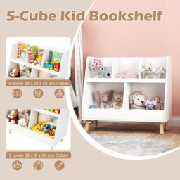 Costway 5-Cube Kids Bookshelf And Toy Organizer Wooden Storage Bookcase W/ Wood Legs - thumbnail 2