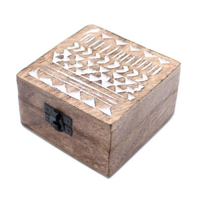 White Washed Wooden Box With Aztec Design - Compact Storage & Decor - image 1