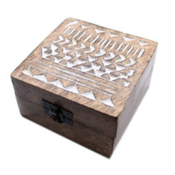 White Washed Wooden Box With Aztec Design - Compact Storage & Decor - thumbnail 5