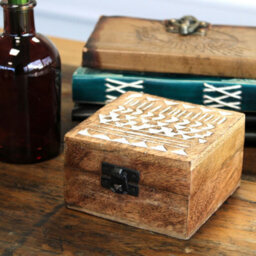 White Washed Wooden Box With Aztec Design - Compact Storage & Decor - thumbnail 6