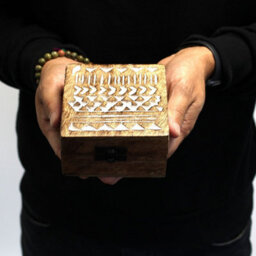White Washed Wooden Box With Aztec Design - Compact Storage & Decor - thumbnail 2